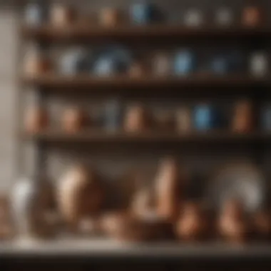 Artisan Craftsmanship in Stoneware Design Artisan-crafted stoneware pieces arranged artfully on a shelf