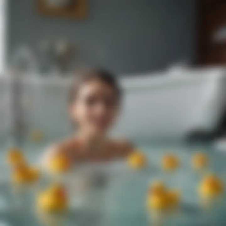 Playful bath scene with rubber ducks and bubbles