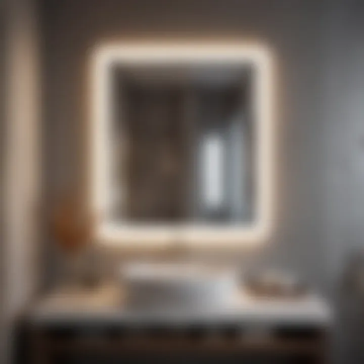 Elegant bathroom design featuring a large illuminated mirror