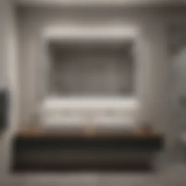 Sleek Modern Reflection in a Large Light Up Bathroom Mirror Sleek large light up bathroom mirror reflecting a modern interior
