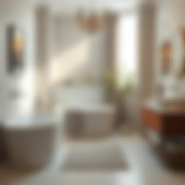 A stylish bathroom layout with pebbles bath rug sets enhancing the overall aesthetic