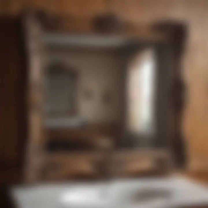 Vintage-inspired wooden bathroom mirror with intricate details