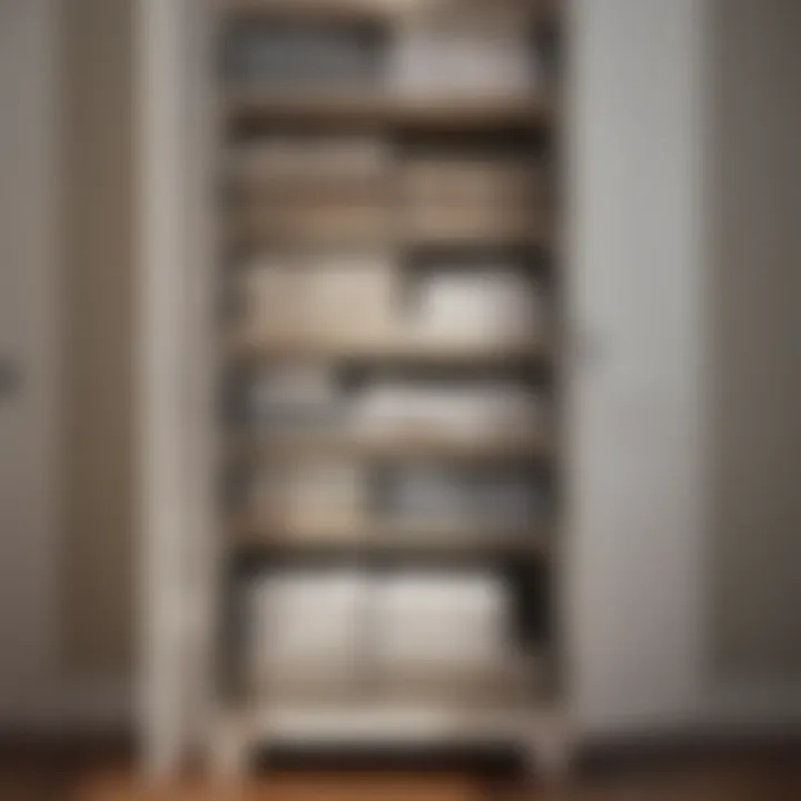 Organized bathroom linen cabinet filled with neatly arranged towels