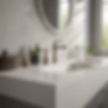 Installation of White Solid Surface Countertop Installation process of a white solid surface bathroom countertop