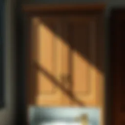 A beautifully crafted wooden bathroom cabinet showcasing intricate wood grain patterns