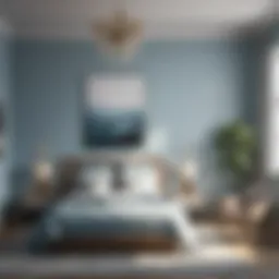 Calming bedroom interior featuring soft blue hues