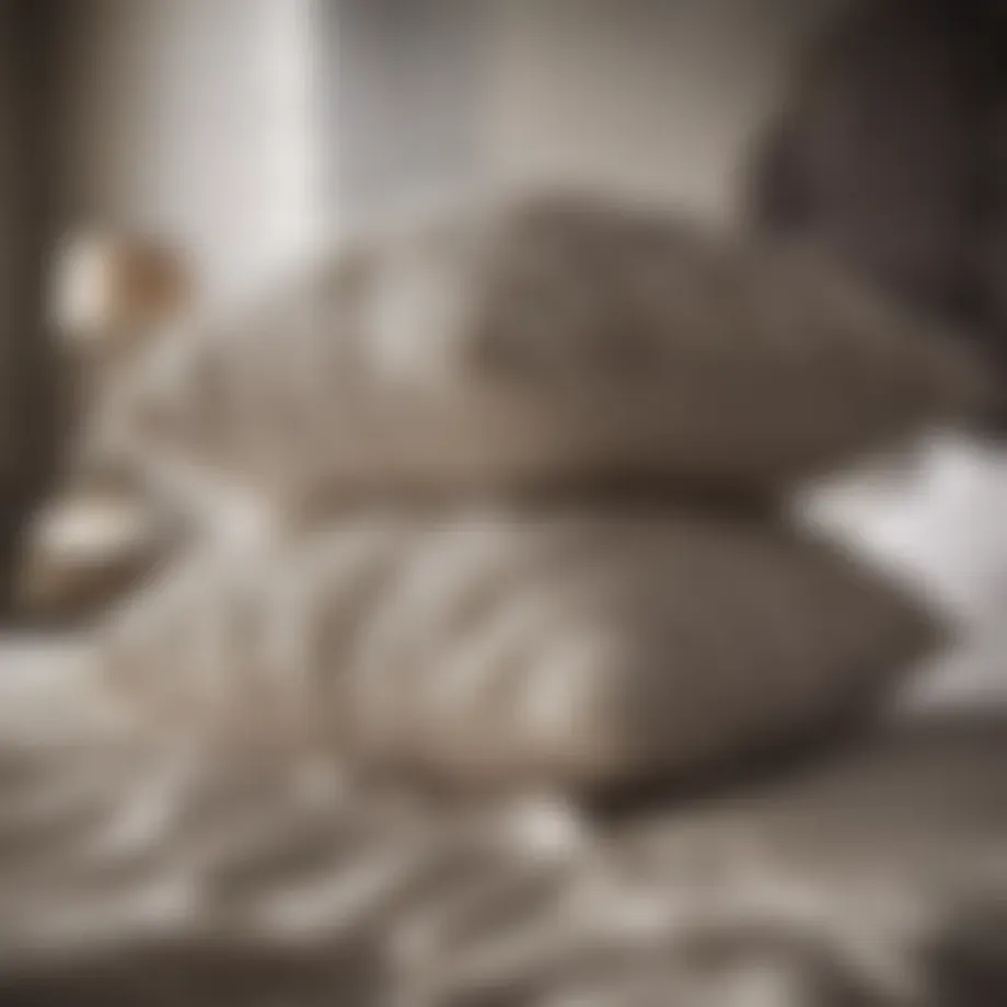 Luxurious fluffy pillows stacked on a bed