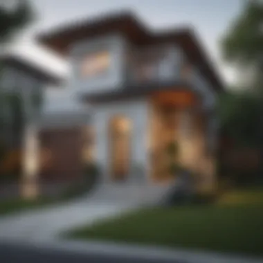 Inviting Exterior Design of a Four-Bedroom Home A stylish exterior view of a four-bedroom home
