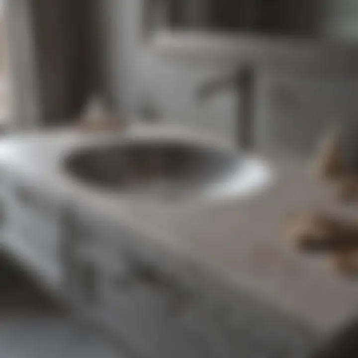 Close-up of grey bathroom vanity materials and textures