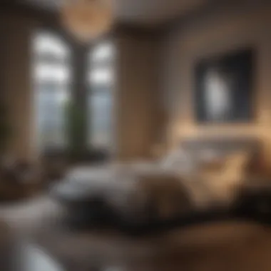 Illuminated Bedroom Ambiance A beautifully lit bedroom highlighting the ambiance created through lighting.