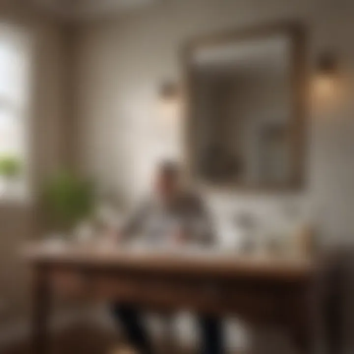 A homeowner reviewing permit documents at a desk, demonstrating the permitting phase.