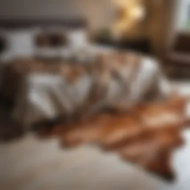 Luxurious Cow Hide Rug in Bedroom Luxurious cow hide rug enhancing bedroom aesthetics