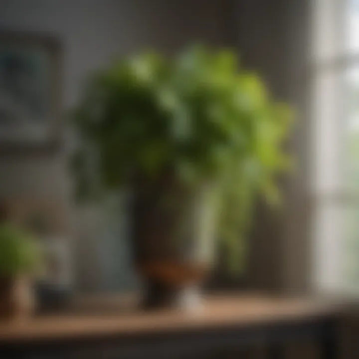 A peaceful corner filled with pothos plants.