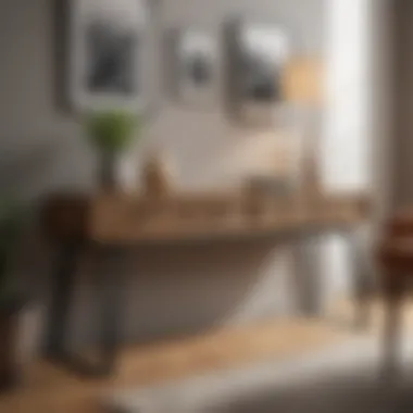 Cozy Rustic Console Table Crafted from Reclaimed Wood Rustic console table crafted from reclaimed wood, enhancing a cozy atmosphere