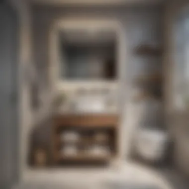 Compact Bathroom with Smart Storage Solutions Cozy and stylish compact bathroom showcasing smart storage solutions.