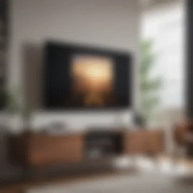Sleek Wall-Mounted TV Stand for Space Optimization Stylish wall-mounted TV stand in a small bedroom