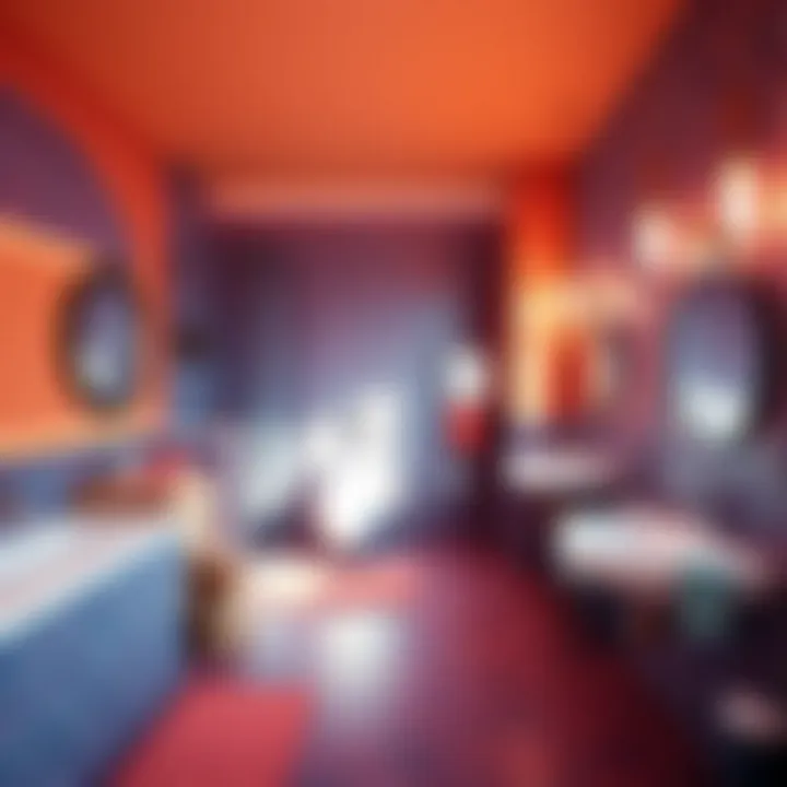 Stylish walk-in bathroom showcasing vibrant color schemes