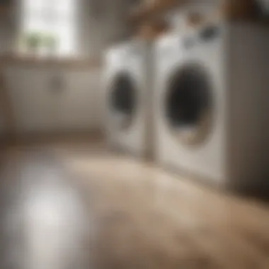 Close-up of laminate flooring in a laundry room, highlighting its durability and texture.