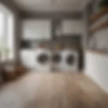 A beautifully designed laundry room showcasing laminate flooring with modern appliances.