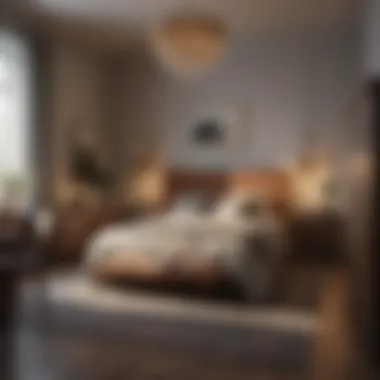 Small Bedroom with Oversized Furniture Arrangement A creatively arranged small bedroom showcasing oversized furniture