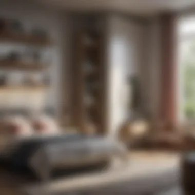 Vertical Space Utilization in a Small Bedroom Utilizing vertical space with shelves and decor in a compact room