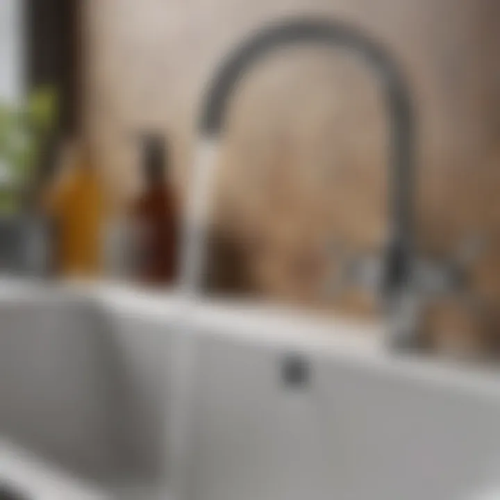 A maintenance setup for all metal bathroom faucets, including cleaning tools and products.