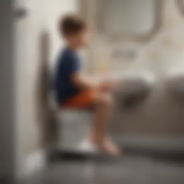 Child confidently using the restroom with a stool