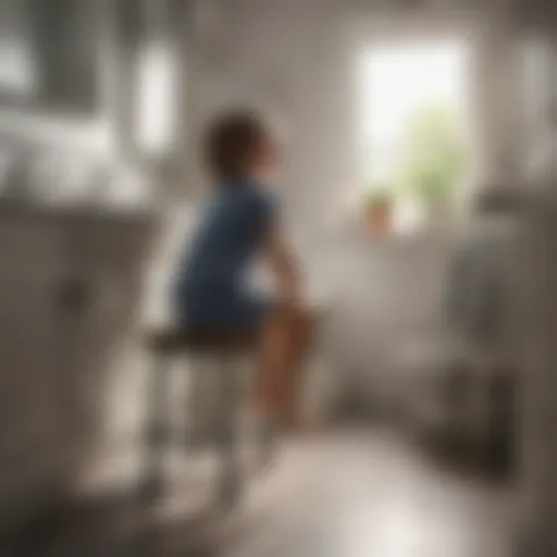 Child using a bathroom stool to reach the sink