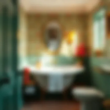 Vibrant Accents for Character Vibrant accents in a small bathroom adding character