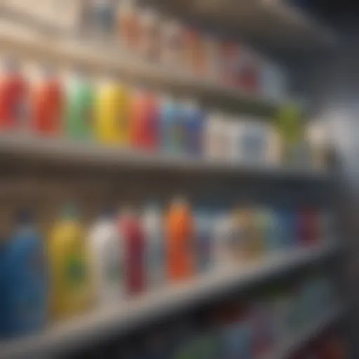 An array of laundry detergents placed strategically on a shelf