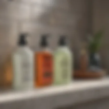 Eco-friendly cleaning products on a bathroom shelf