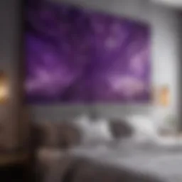 Vibrant abstract purple artwork enhancing bedroom aesthetics