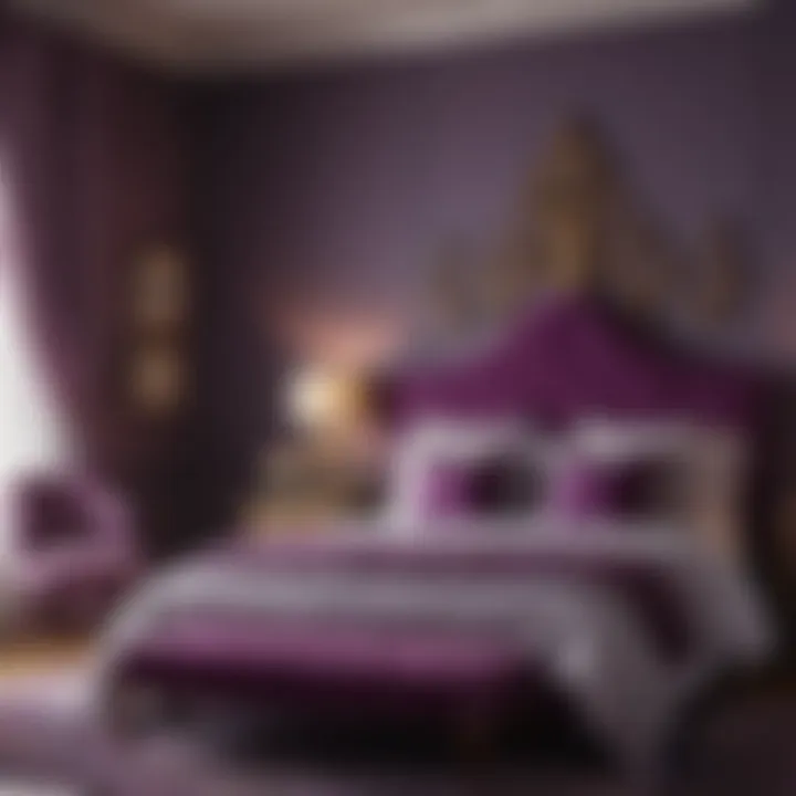 Bedroom scene showcasing complementary colors with purple accents