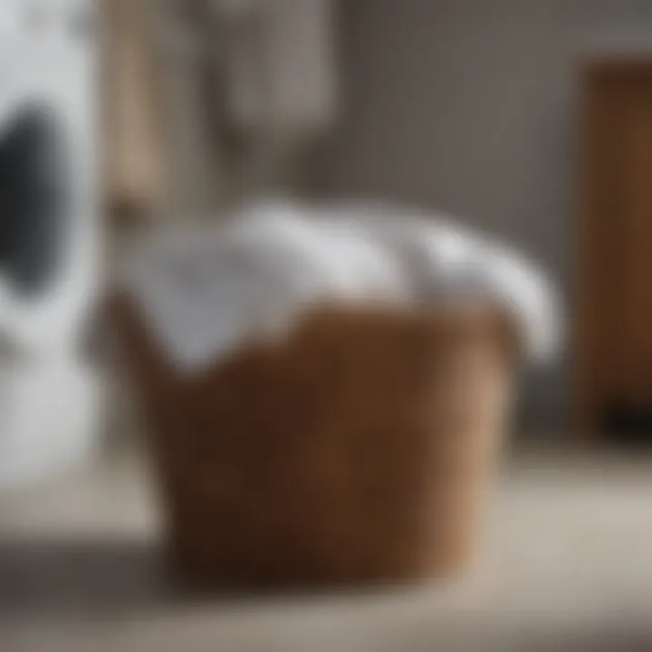 A laundry basket filled with assorted bath towels ready for washing