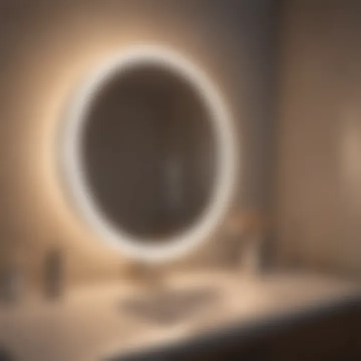 Stylish illuminated magnifying mirror on a bathroom counter