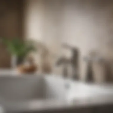 Stylish bathroom interior featuring all metal faucets as a focal point.