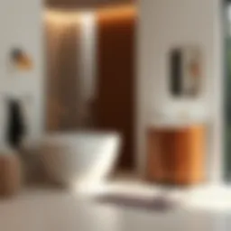 Elegant teak laundry basket in a modern bathroom setting