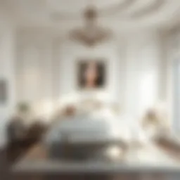 A serene bedroom with white walls and elegant decor