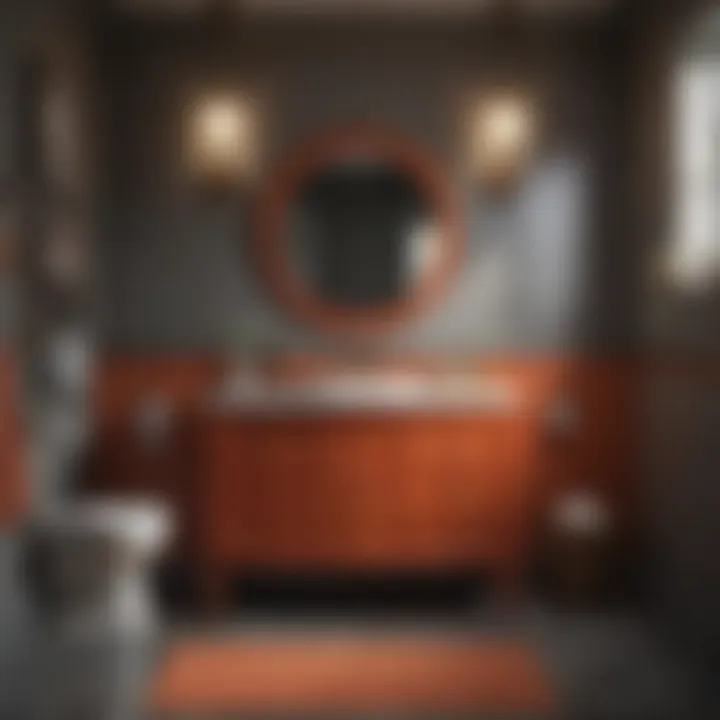 A small bathroom showcasing bold color accents against neutral backgrounds