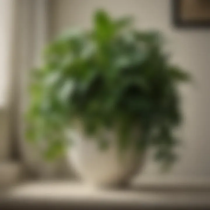 A vibrant pothos cascading from a hanging planter