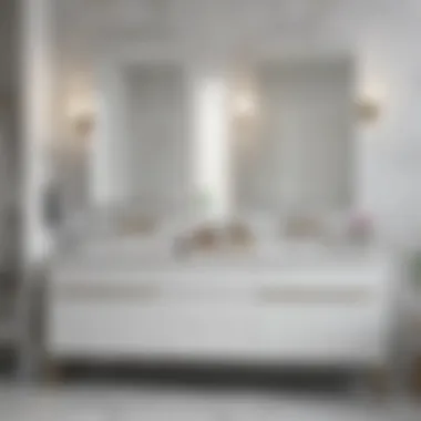Sleek Modern Design Sleek modern white bathroom vanity with double sinks