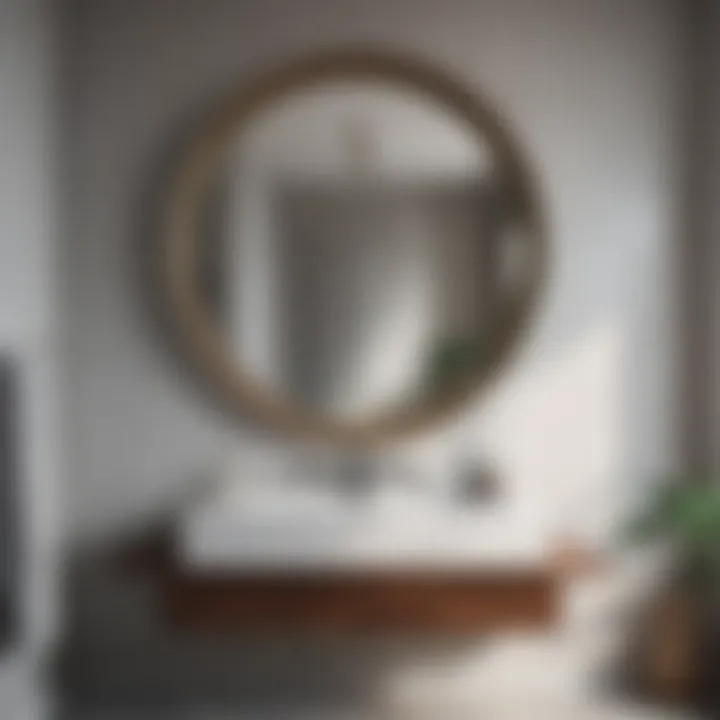 Circle mirror surrounded by minimalistic decor