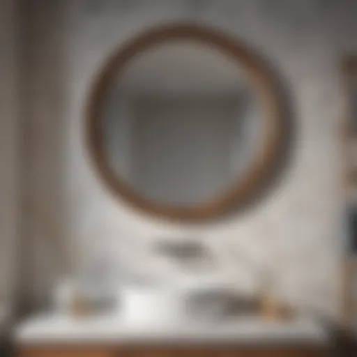 Stylish circular mirror in a modern bathroom