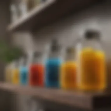 Homemade cleaning supplies in glass jars on a shelf