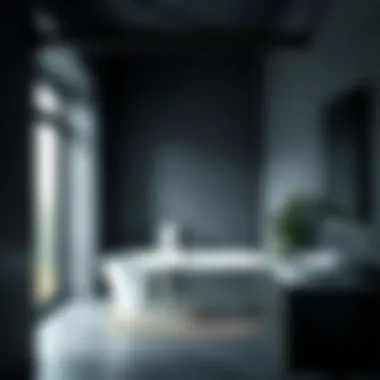 Modern bathroom showcasing a dramatic charcoal gray