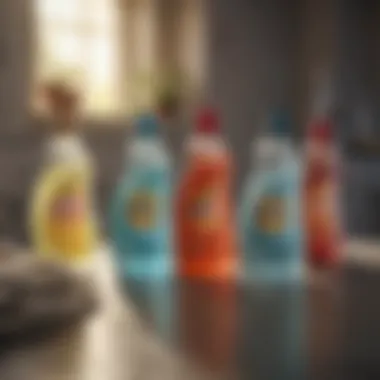 An array of eco-friendly laundry detergent bottles on a clean surface.