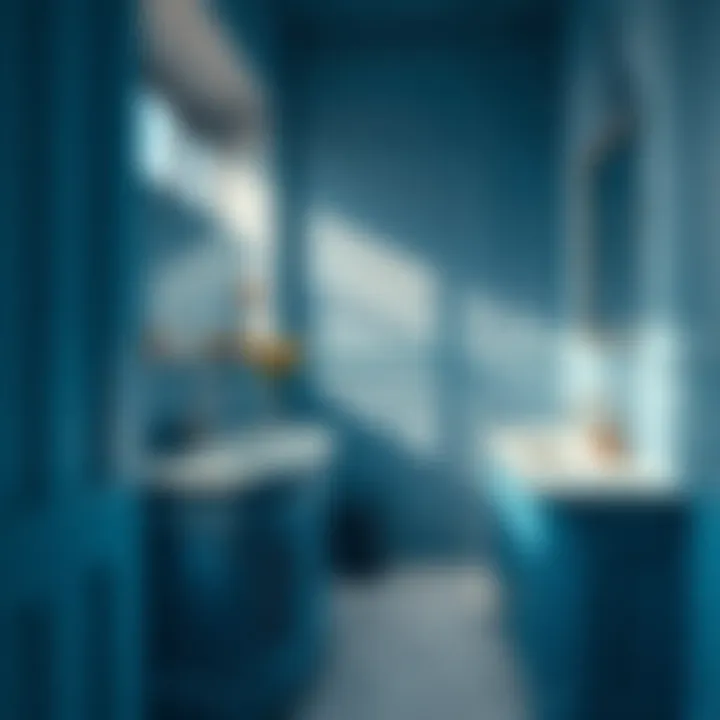 Elegant Blue Vanity in Modern Bathroom Elegant blue vanity with intricate detailing in a modern bathroom