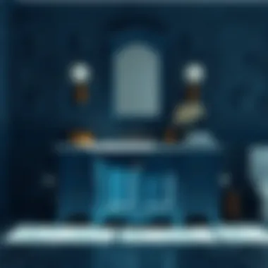 Luxurious Blue Vanity with Rich Textures Luxurious blue vanity complemented by rich textures and ambient lighting