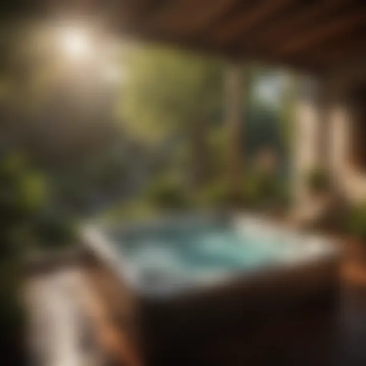 A serene hot tub nestled in a tranquil garden setting, showcasing a perfect relaxation spot.