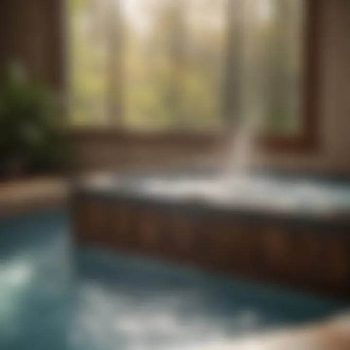 A close-up of soothing bubbles and steam rising from a hot tub, representing relaxation and wellness.